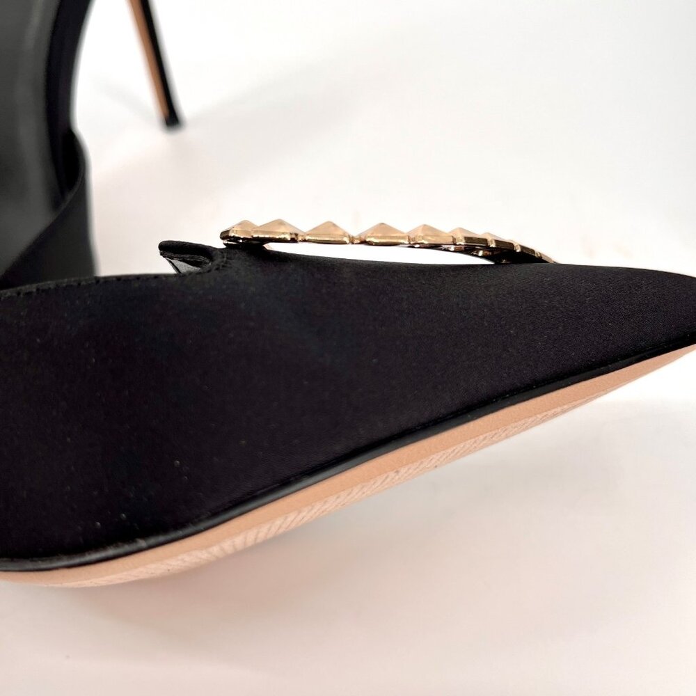 AAJ by Aminah Aviva Heart Mule Pumps Size 8M Black Microfiber Fabric Pointed Toe - Picture 11 of 16